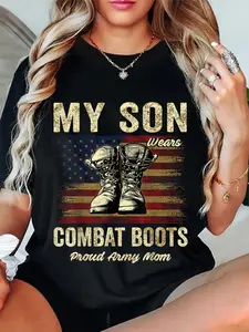 100% Cotton My Son Wears Combat Boots Proud Army Mom Veteran Son T-Shirt