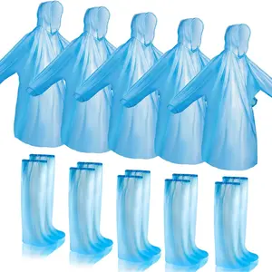 waterproof disposable rain poncho sets include 12 rain disposable poncho and 12 pairs shoe boot covers for women menblue