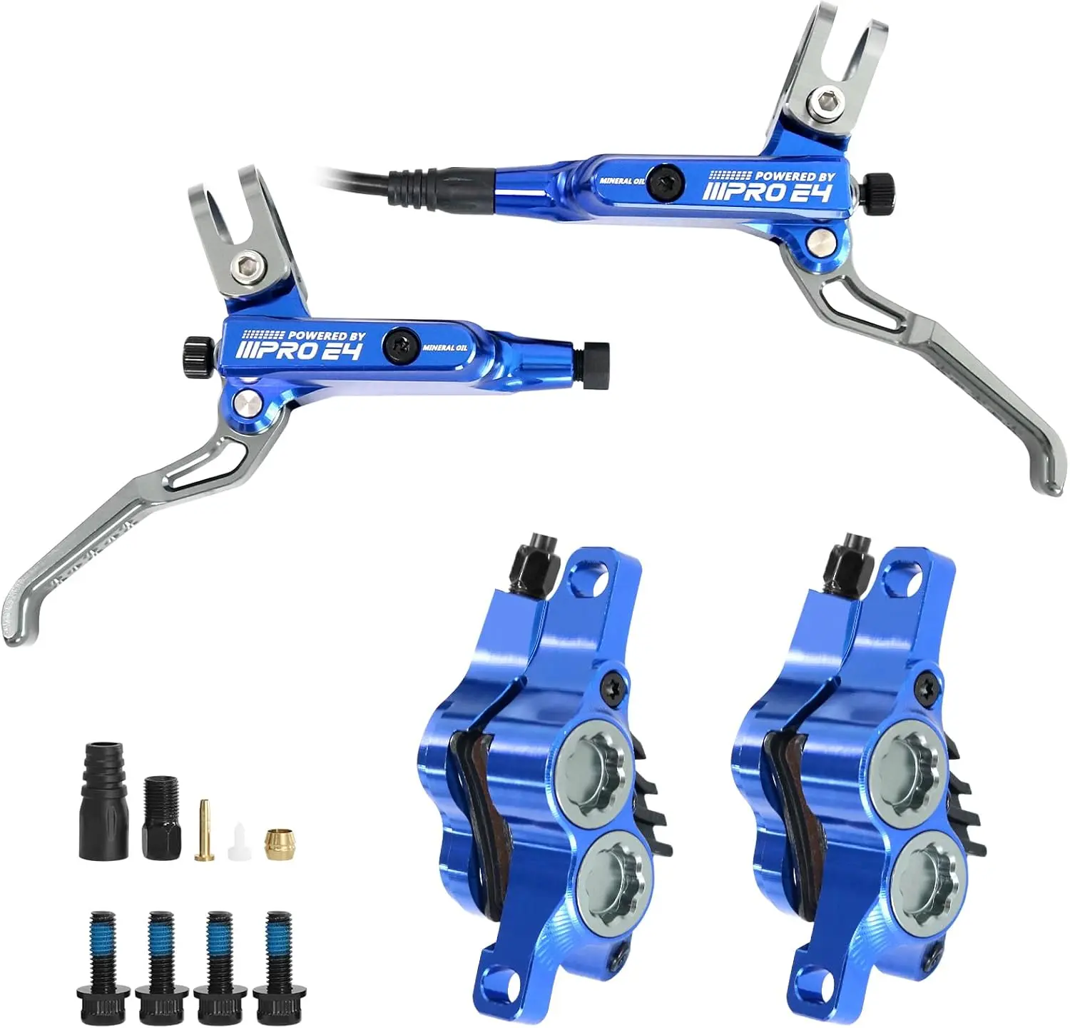 ZTZ IIIPRO E4 Mountain Bike Hydraulic Disc Brake Set - 4-Piston Calipers, Ceramic Brake Pads, Pre-Bled, Internal Routing, Adjustable, Enhanced Appearance, Cycling Bike Compatible (Front 800mm, Rear 1550mm), Mtb Compatible, Hydraulic Power, Components & Pa