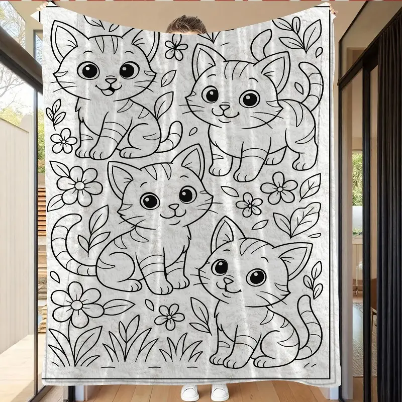 Anime Aesthetic DIY Coloring Flannel Blanket - Premium Thickened Flannel Material Custom Craft Project Versatile Sofa Bed Throw Travel Ready Cozy Wrap Plush Bedding Birthday Surprise Mother's Day Valentine's Day Christmas Gift