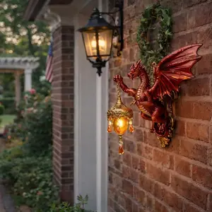 Red Dragon Wall Lamp – Two-Tone Bronze & Brown Resin Sculpture with Dimmable Light, Crystal Drops, for Bedroom Hallway Gothic Decor