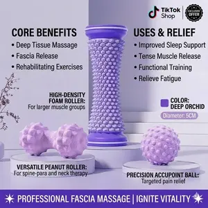 3-in-1 Body Care Massage Set - Nubbly Fascia Ball, Peanut Ball, Arch Roller - Pain Relief for ft, Back, Neck, Shoulder, Waist - At-Home Relaxation for Yoga & Gym - Ideal Gift for Fitness Enthusiasts - Purple/Pink/Blue Upper Glute