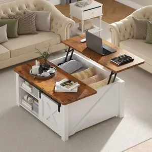 Lift Top Coffee Table with Large Hidden Storage, Adjustable Shelves, White