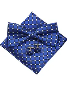 Men's Striped Bow Tie Set, Soft Polyester Fabric, Includes Scarf & Cufflinks, Casual Daily Wear, Professional Accessory, Striped Print Tie