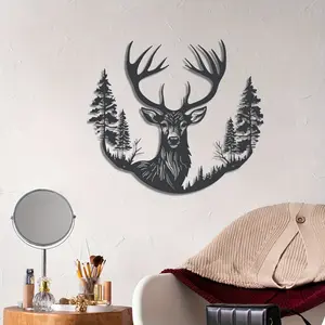 Forest Deer Metal Wall Art Sculpture, Outdoor Hunting Sign Decor, Unique Gift for Hunters, Rustic Home Decoration Piece