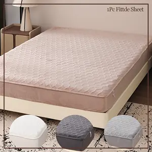 Multicolor Flannel Ultrasonic Embossed Bed Skirt, Thick Full Wrap Mattress Protector, Non-Slip Fall Winter, Soft Skin-Friendly, Quilted Mattress Cover