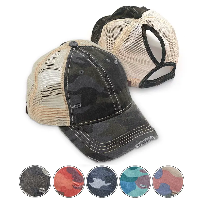 〽️Women Flag Grey High Ponytail Baseball Cap Trucker Bad Hair Day Adjustable IZUS Women main image 4