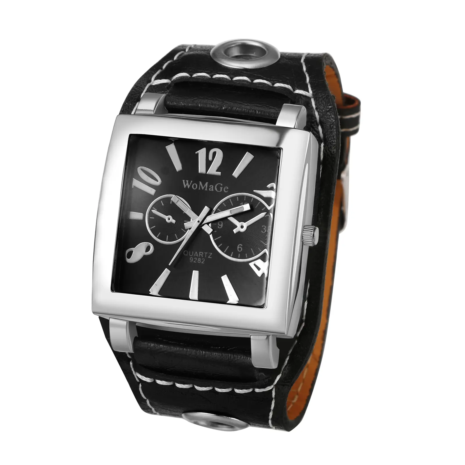 OIDEA Men's Fashionable Wristwatch - Vintage Steampunk Cuff Strap Watch with Wide PU Leather Biker Band, Large Dial Watches, Large Square Analog Quartz Dial, Bar Markers, Batteries Included