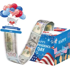 Independence Day Party Supplies, April 4th National Holiday Patriotic Celebration, Surprise Gift Box with 50 Transparent Bags