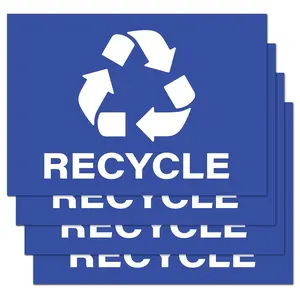 Recycle Stickers, Self Adhesive Weatherproof Vinyl Stickers, Blue, 7" x 10" (Pack of 4)