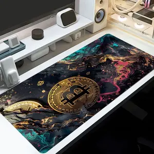 Luxury Golden Bitcoin Mouse Pad Abstract Digital Art Gaming Desk Pad Computer Keyboard Extended Mouse Pad for Desk with Non-Slip Rubber Lock Edges Suitable for Home Office Perfect Gift for Tech Enthusiast Decor PC Gamers Office Workers & Home