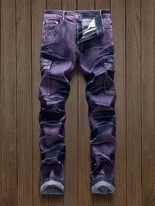 Men's Vintage Camo Work Pants, Trouser, Fitted Straight Leg Denim Jeans, Casual Graphic Style, All Seasons Wear, New Design, Pocket