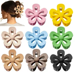 8PCS Flower Claw Clips, Hair Clips for Thick Hair, Matte Non Slip Strong Hold Women Girls, Large Cute Clip Thin Big Jaw Accessories, Aesthetic Color