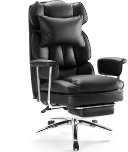 Executive Home Office Desk Chair - Ergonomic Big Tall High Back with Footrest & Lumbar Support, Comfy PU Leather Computer Gaming with Swivel Wheels, Reclining Height Adjustable