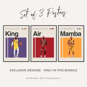 Basketball Poster Set of 3 – Printable Wall Art Bundle, Exclusive Sports Posters, Basketball Gallery Wall Prints, Lebron James, Kobe Bryant #632