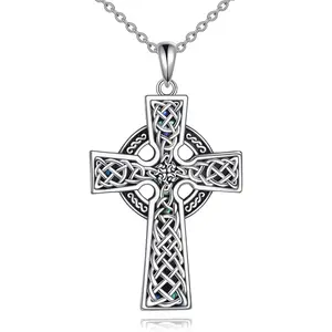 Cross Necklace Sterling Silver Celtic Knot Cross Pendant Jesus Crucifix Jewelry Gift for Women Men