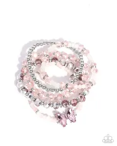 Aerial Abundance Pink Butterfly Bracelet with Delicate Beads and Sparkling Butterfly Charm for Women's Fashion jewelry