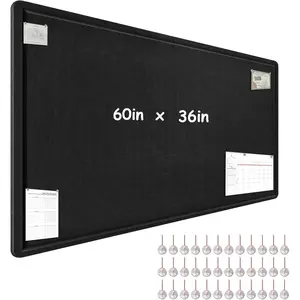 Large Bulletin Board - 60 x 36 Inches, Foldable Decorative Felt Board for Wall Photo Display Board with Self-Adhesive Tape, Includes 36 Push Pins - Black