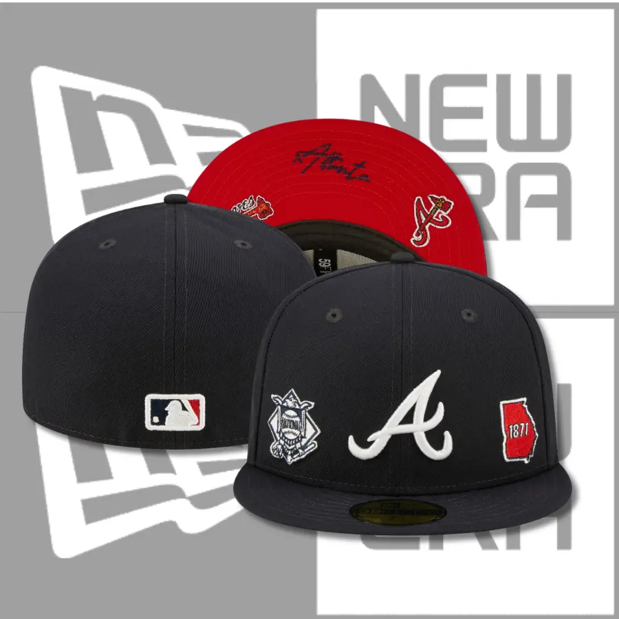 New Era 59FIFTY Atlanta Braves Fitted Hat Black Baseball Cap White A Logo Red Georgia Patch Flat Brim Streetwear