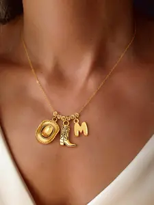 Women's Western Cowboy Hat Boot Pendant Necklace, Fashion Vintage Stainless Steel Chain, Cute Letter Design, All Seasons Jewelry