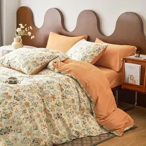 - Floral Duvet Cover Set, Botanical Flower Cottagecore for Teen Girls, Soft Lightweight Bedding, 3-Piece, Orange Cream, Queen Size