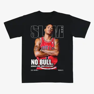 SLAM Derrick Rose “No Bull” T-Shirt – Black Graphic Tee Featuring Chicago Basketball MVP-Inspired Design for Fans