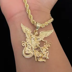 Saint Michael Necklace 14k Gold Plated Elegant Archangel Angel Chain Tarnish Free