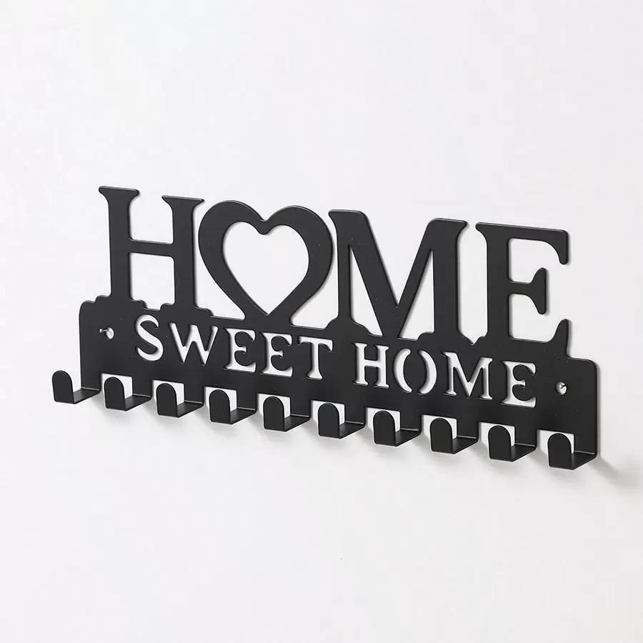 1pc Black Key Holder Wall Mounted Storage Rack, Metal Art Decorative Hook For Coats, Hats, Entrance Hallway