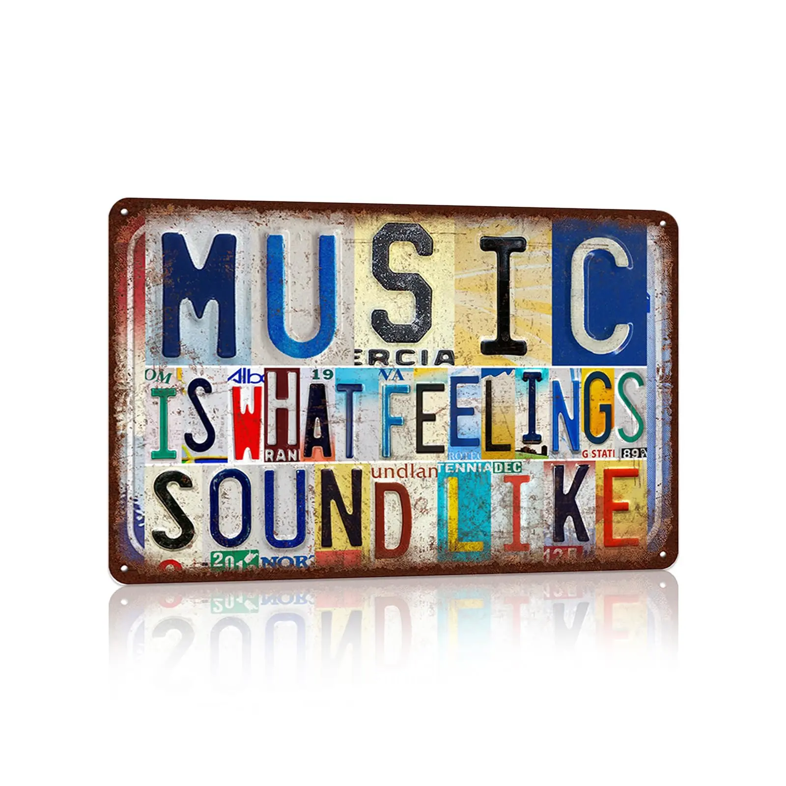 Vintage Inspirational Quotes Tin & Metal Sign - Motivational Plaque, Wall Mount Decorative Wall Art, Home Decor Gift for Music Fans, "Music Is What Feelings Sound" Accent