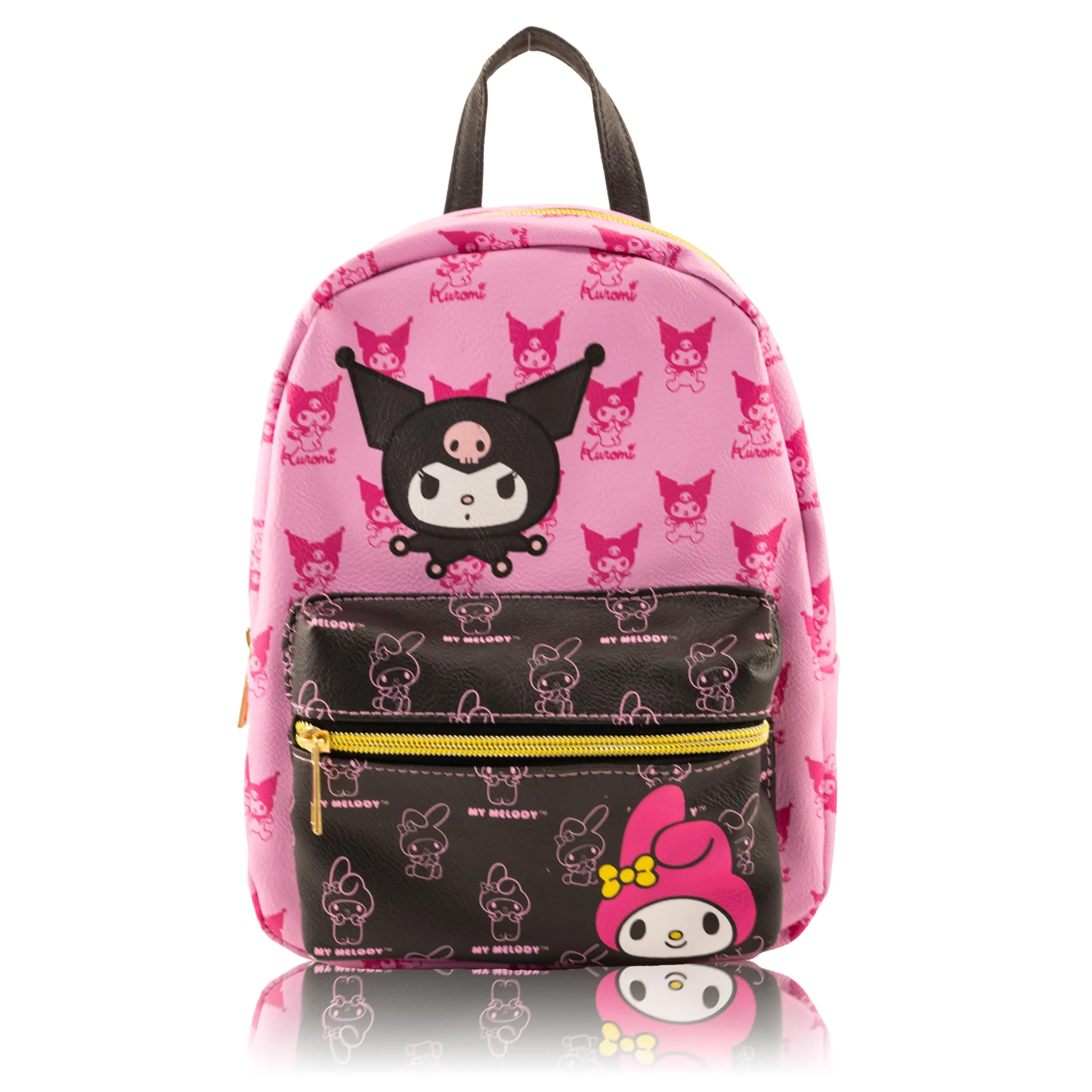 Fast Forward Sanrio Kuromi and My Melody Mini Backpack for Girls | PU Leather Daypack Backpack Featuring Kuromi and My Melody | Small Travel Bag, Lightweight Backpack | Ages 3+