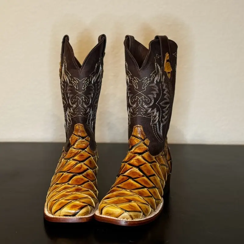 100% Handcrafted Leather - Western Style Boots-Size vary