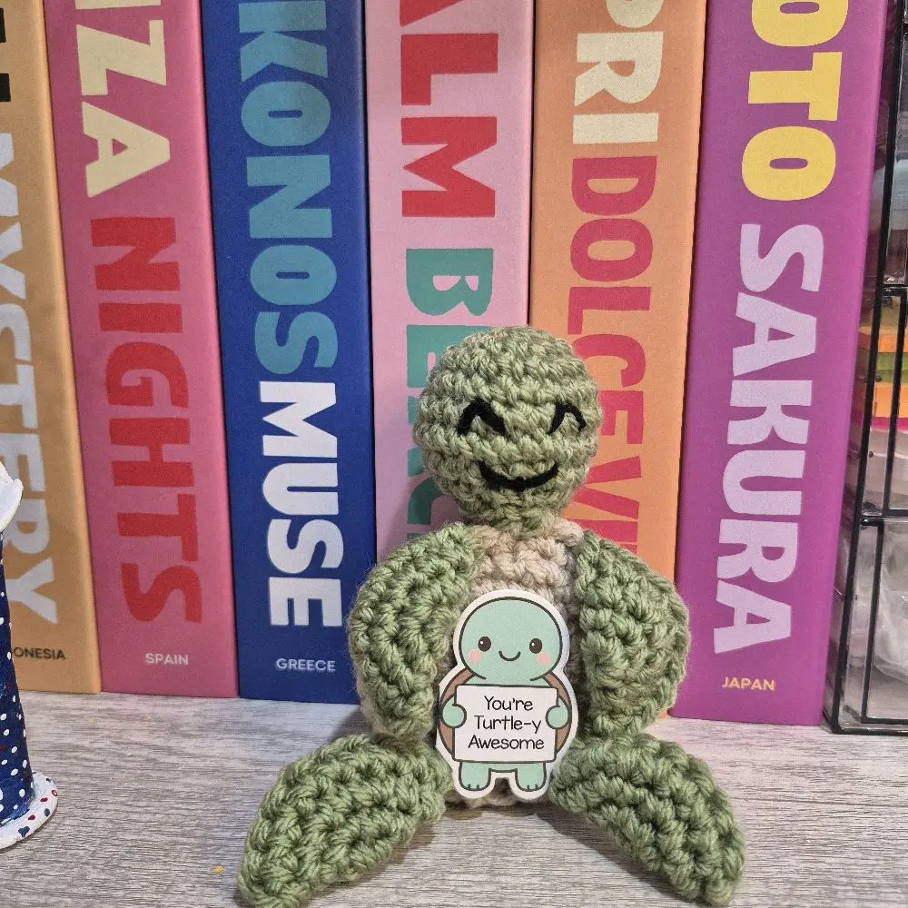 Crochet Positive Turtle , Smiley Turtle , Mini Funny Turtle Birthday Gifts for Women Men, Teacher Valentines Day for Kids, Galentines Gifts for Best Friends Coworker Sister Employee Appreciation Retirement,Emotional Positive Turtle Desk Decor