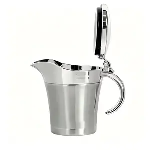 16 oz Double-Insulated Stainless Steel Gravy Jug - Round, Stylish Kitchenware Accessory with Hinged Lid for Gravy & Condiments