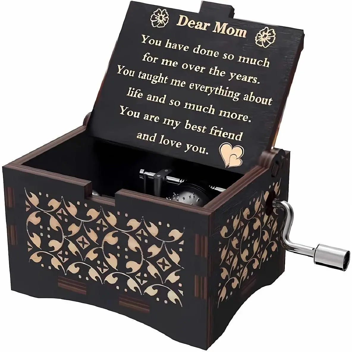 Wooden Sunshine Music Box, Square Shape with Melodious Tone, Personalized Engraved Gift for Mom from Son-Daughter, for Birthday-Wedding-Anniversary