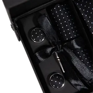Men's Tie Gift Set – Tie, Cufflinks, Handkerchief & Clip | Classic Black Dots