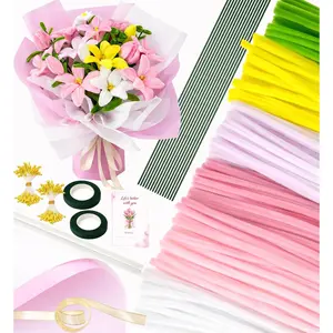 Pipe Cleaner Flower Kit , 600 count Pipe Cleaners Bulk , Pipe Cleaners Craft Set, Chenille Stems Flower Making Kit with Floral Wires, Tape, Glue Sticks, Stamen, Wrapping Paper, Ribbon Card