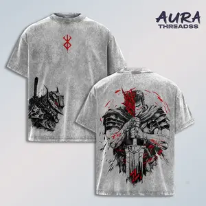 Berserk Guts Washed T-Shirt Vintage Anime Shirt, Dark Fantasy Manga Graphic Tee, Black Distressed Streetwear, Anime Oversized Shirt for Men Women, Gift for Berserk Fans