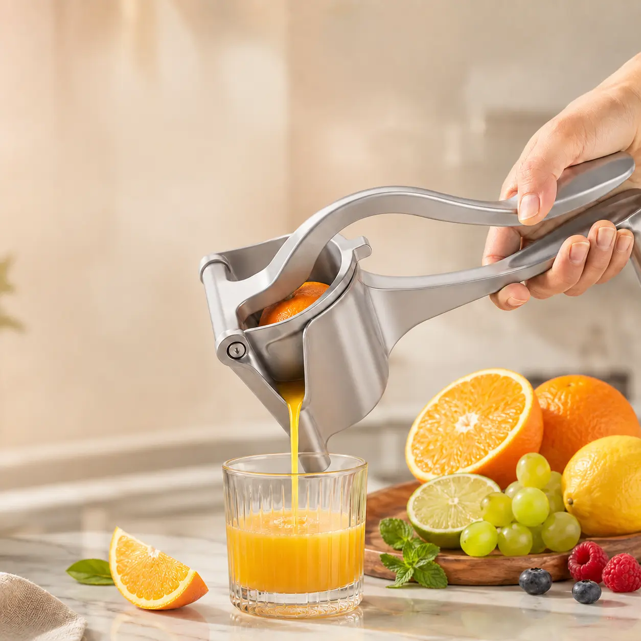Hand Juicer Squeezer - Portable Multifunctional Manual Fruit Juicer Quiet Operation Easy Cleaning Detachable Head Press Sturdy Food Grade Juicermachine Kitchen Gadget Utensils