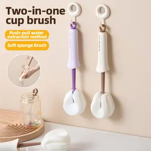 Two-in-one water cup brush, household extended handle baby bottle brush, decanter cleaning brush, straw cup stain remover brush