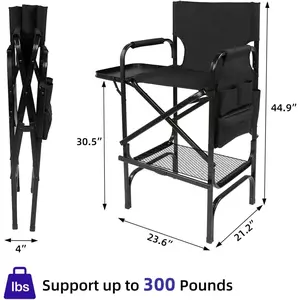 Portable Makeup Artist Chair with Foldable Tabletop Storage Bags & Oversized Design for Outside Knee Protection and Makeup Case Organization