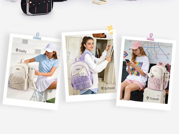 LOVEVOOK School Backpack for Teen Girls - Large Capacity College Student Laptop Backpack,Lightweight Cute Kid Bookbag with Water Bottle Holder, Ideal for school, Travel & Daily Use Fit 15.6" Laptop