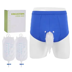 Men Wearable Urinary Collection System, Reusable Silicone Urinal Pouch with Disconnectable Brief Underwear & 2 Pack 500ml Drainage Bags, Portable Leakproof Urine Bag for Elderly Bedridden Incontinence Care, Sizes M-XXL
