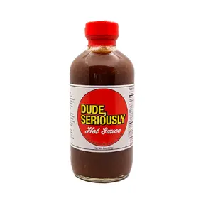 Dude Seriously Hot Sauce 8oz Bottle Award Winning with Aged Red Cayenne Peppers & Roasted Red Peppers Vibrant Smoky Taste Made in USA