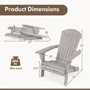 COSTWAY - 1 Piece Folding Adirondack Chair with High Backrest and Wide Armrests-Gray
