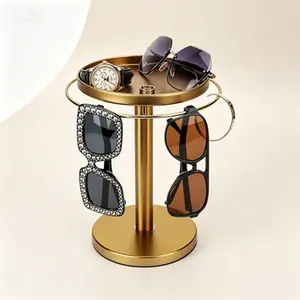 Stainless Steel Sunglass Organizer Stand, 360° Rotating Glasses Holder Storage, Desk Dresser Tabletop Nightstand Home Decor Organizer, Glasses Tray with Rotatable Base for Sunglasses Storage (Gold)