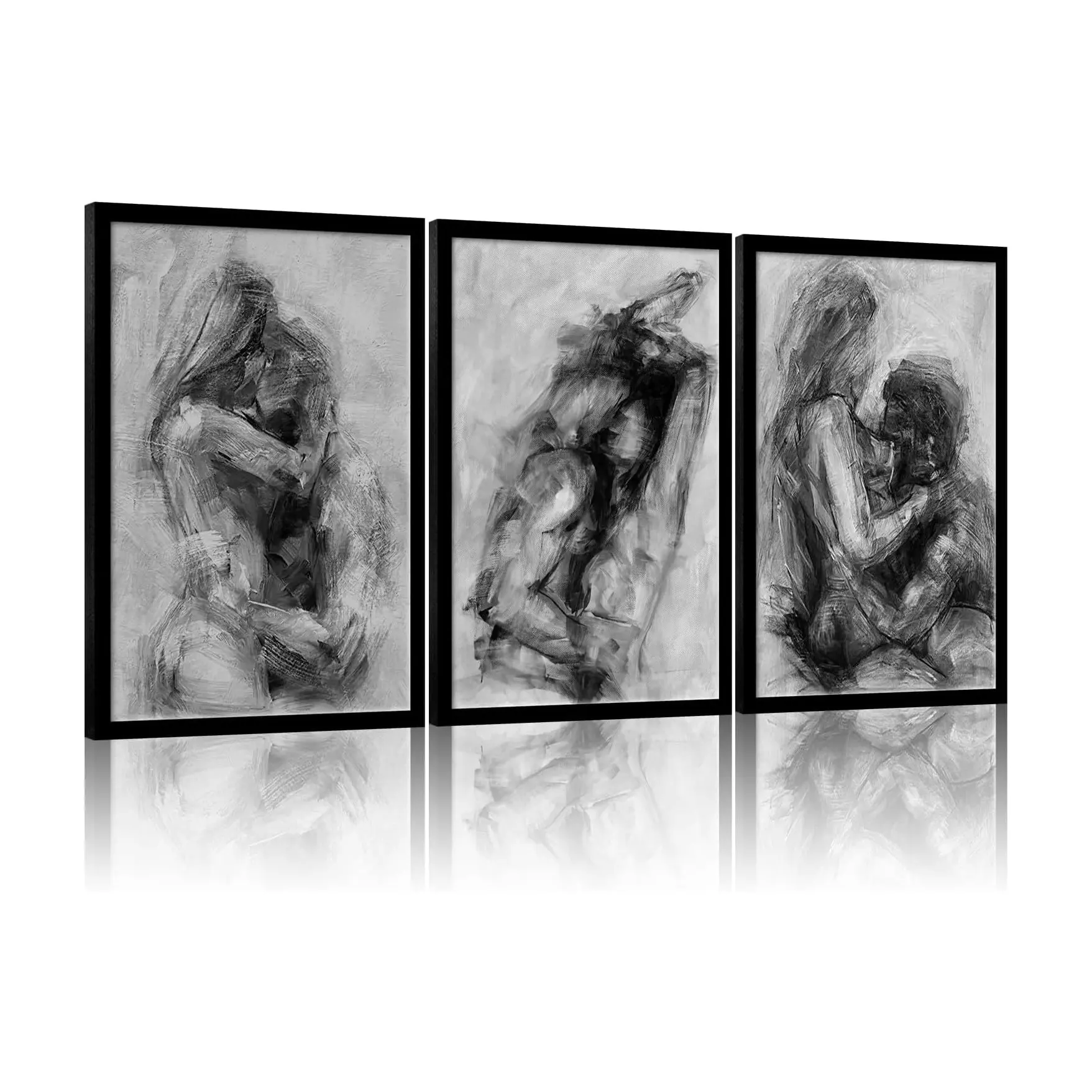 3pcs/set Frameless Black And Gray Couple Canvas Oil Painting Modern Art Design People Portrait Wall Art Decor Aesthetic Wall Decor Modern Home Decoration For Bedroom As Gifts For Love Canvas Prints Wall Decor Pictures