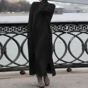 Womens Fall Winter Plus Size Maxi Sweatshirt Dress Lace Trim Long Sleeve Crewneck Long Pullover Tops Pocket Dress