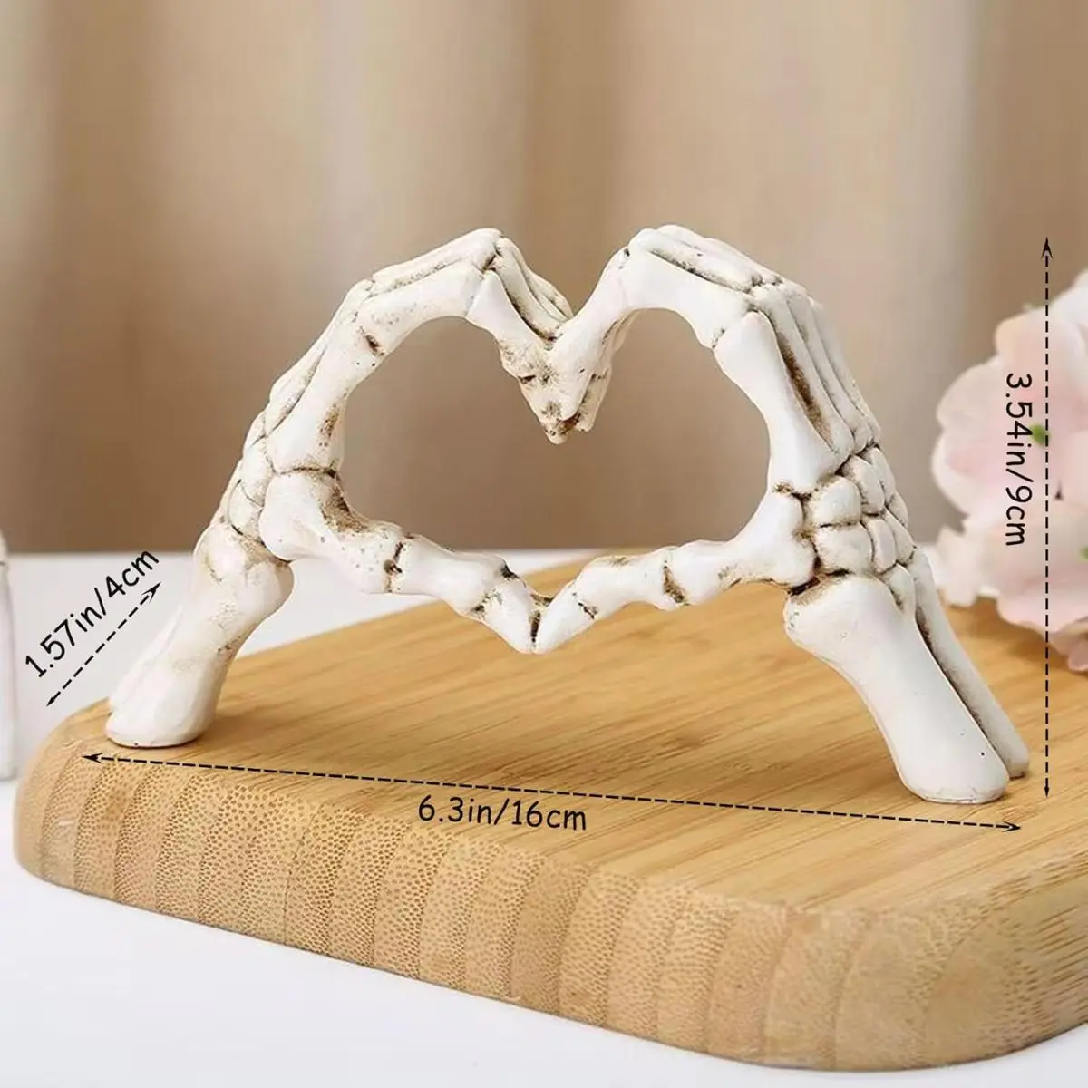Gothic Skeleton Heart Hands Sculpture – 6.3 Inch Bone Heart Love Decor for Home, Shelf & Desktop