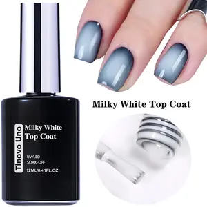 Tinovo Uno Milky White 2-in-1 Top Coat 12ml, No Wipe, UV/LED Use, Super Bright, Alcohol-Free Formula, Perfect for DIY Nail Art and Salon Use