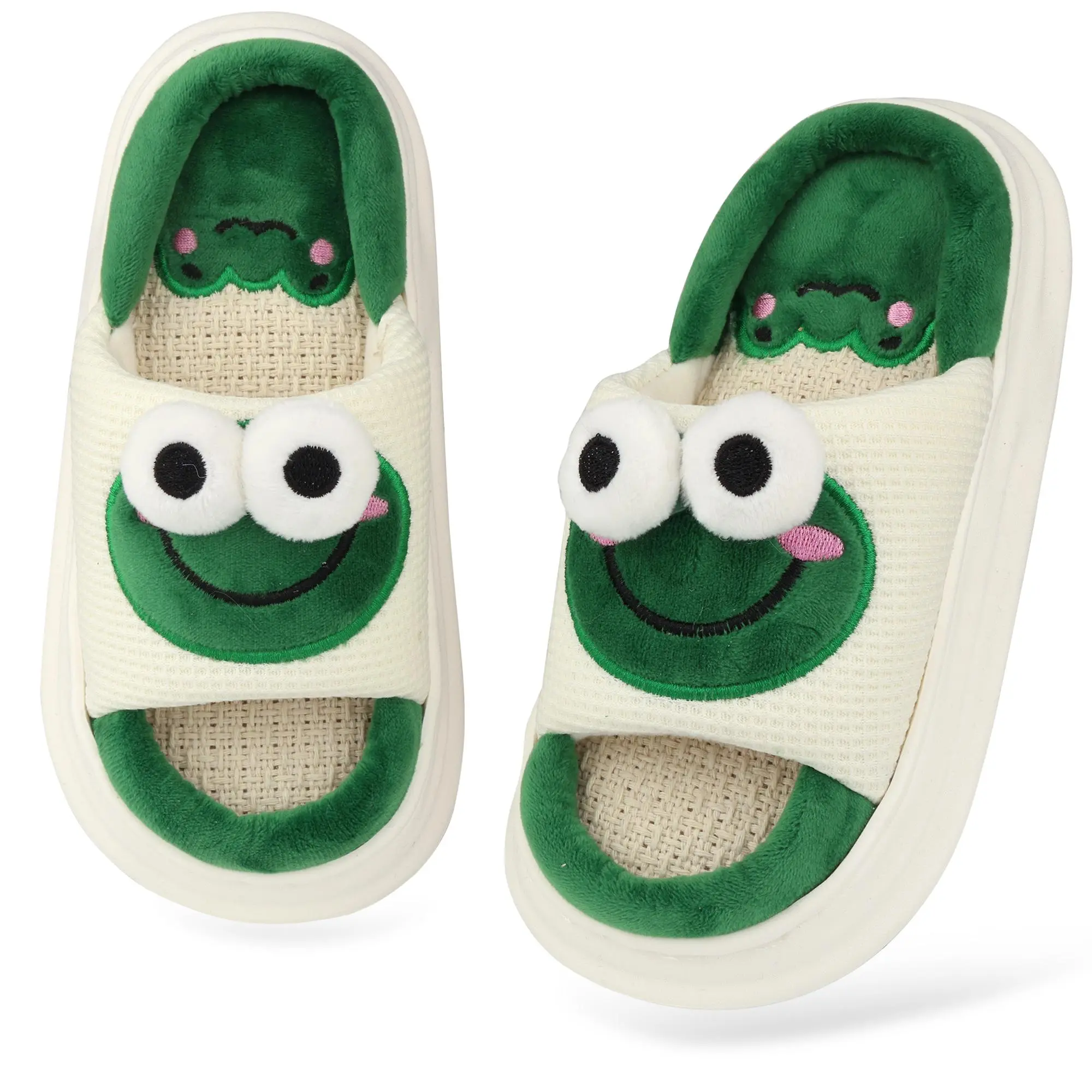 Cartoon Cute Animal Slipper Open Toe Linen Breathable Soft Cozy Indoor Footwear Comfortable Kawaii Home Shoes
